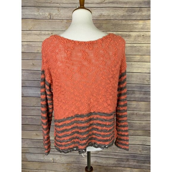 Free People XS Slub Knit Sweater Striped Coral - Picture 6 of 10